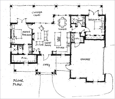 Hand sketched 2D black & white floor plan